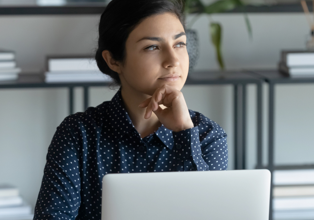 female employee considering her prospects