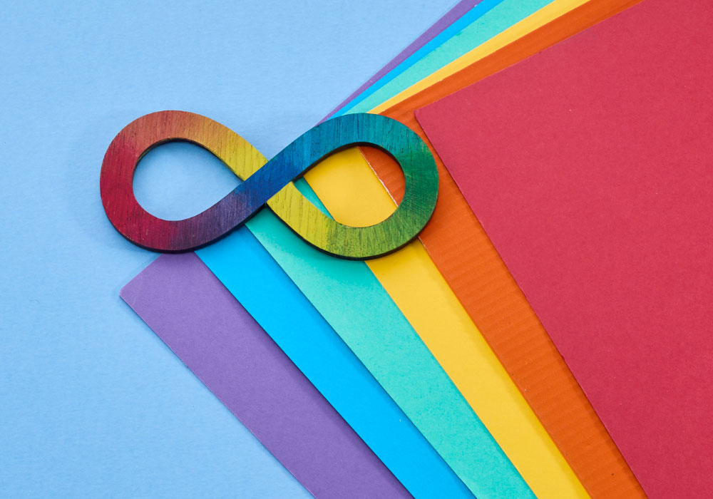 colour rainbow graphic representing an embracing of neurodiversity